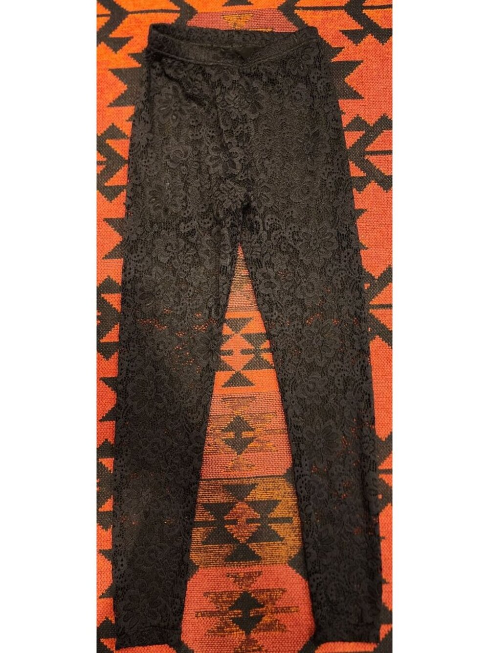 Black Lace Patterned Leggings - Stretchy Sheer Floral Design